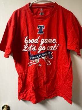 Majestic Philadelphia Phillies Hunter Pence Proverb #1 "Good game, Let's go eat!